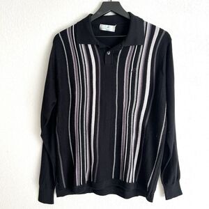 Montagut Paris Men’s Striped Sweater Polo Size 5  Medium Black